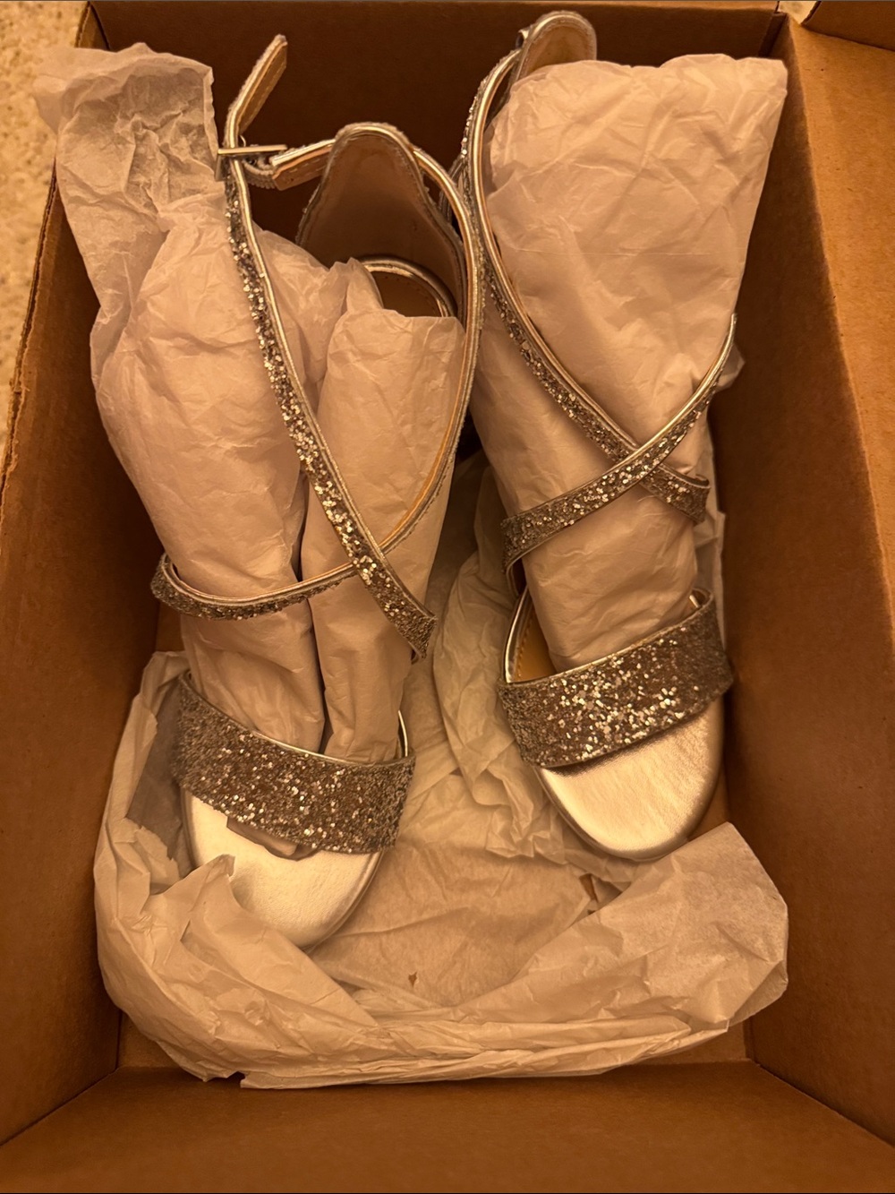 Jewel Badgley Mischka Silver Glitter Strappy Heel Sandals